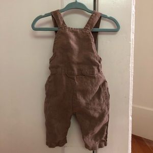 Ira Loves Mae 0-3M brown linen overalls